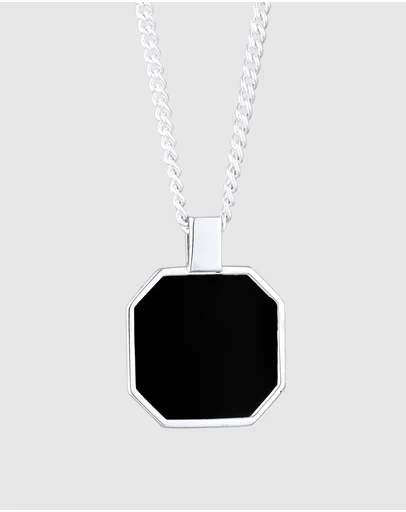 Kuzzoi - ICONIC EXCLUSIVE - Necklace Male Square Enamel Armoured Chain 925 Sterling Silver