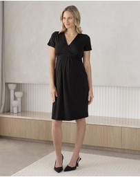 Angel Maternity - Maternity Crossover Neckline Tie Back Jersey Work Dress