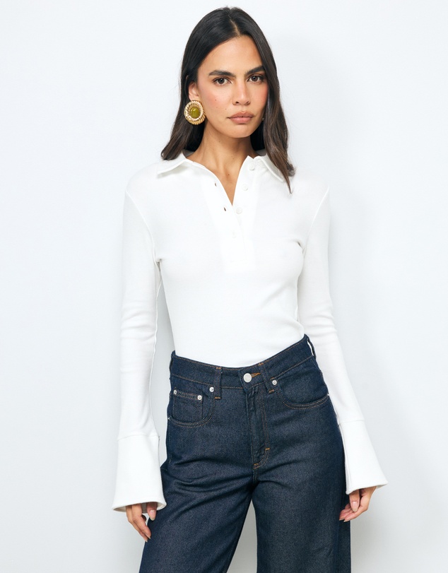 AERE - Indie LS Rib Polo Top