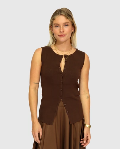Belle & Bloom - Close To You Ribbed Button Up Sleeveless Vest