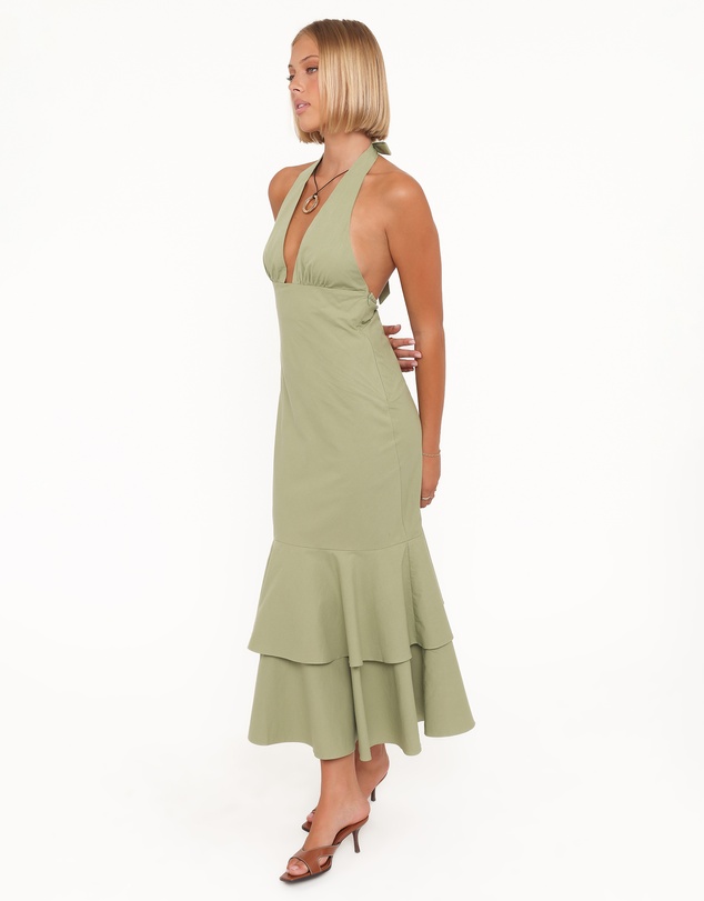 Petal & Pup - Robyn Halterneck Maxi Dress - Olive Green