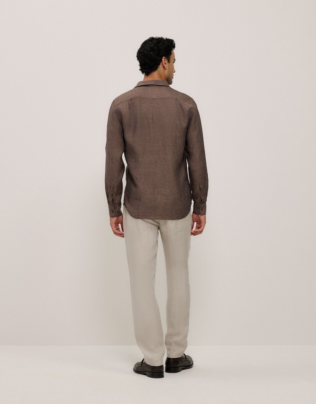 Trenery - Tailored Fit Delave Linen Shirt in Cocoa
