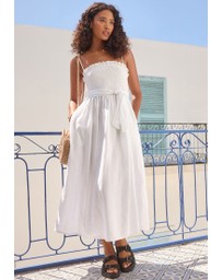 NEXT - Shirred Premium 100% Linen Summer Midi Dress