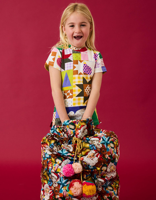 Kip&Co - Christmas Patchwork Organic Cotton Short Sleeve Tee and Frill Shorts Pyjama Set - Babies-Teens