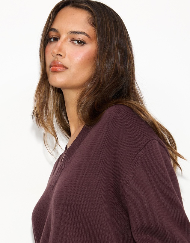Dazie - Zara V-Neck Cotton Knit Jumper