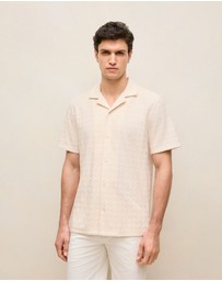 Trenery - Terry Geo Tile Camp Shirt in Parchment
