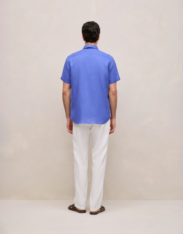 Trenery - Regular Fit Linen Short Sleeve Shirt in Vivid Blue