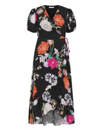 City Chic - Plus size Belle Floral Wrap Dress - black