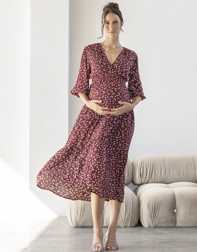 Angel Maternity - Dana Maternity Maxi Dress in Burgundy Floral
