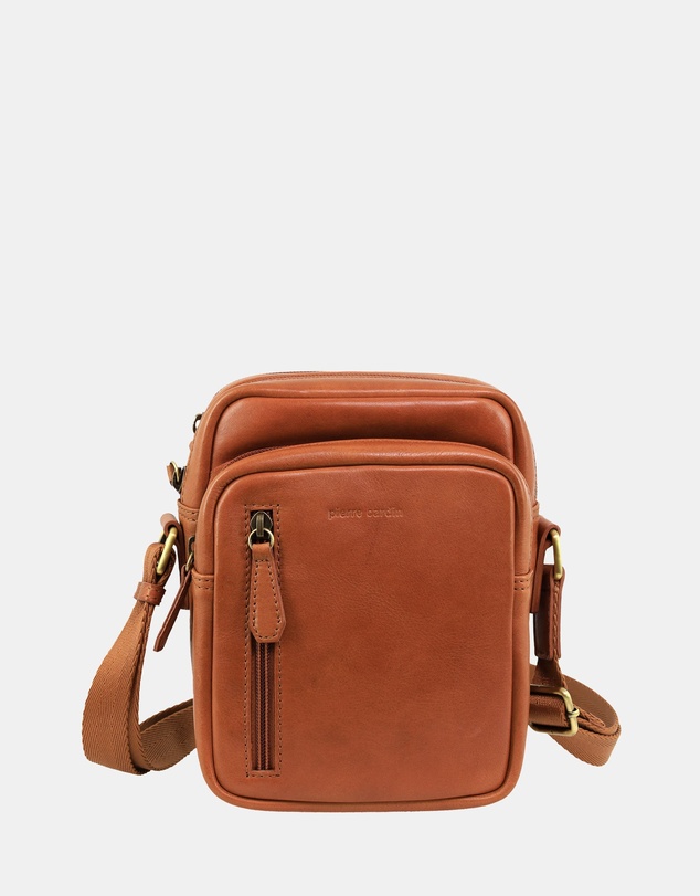 Pierre Cardin - Pierre Cardin Men's Leather Twin Zip Crossbody Bag