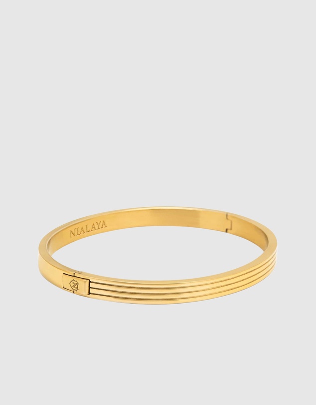 Nialaya Jewellery - Men's Gold Gentleman Bangle