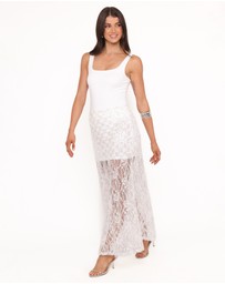Petal & Pup - Yonder Sheer Panel Lace Maxi Skirt - White