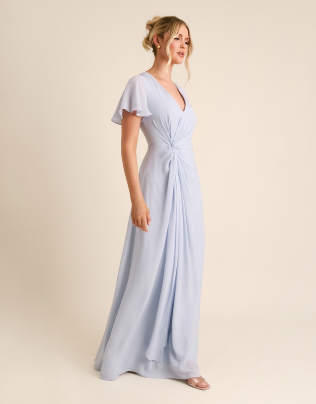 Six Stories - Knot Front Flutter Sleeve Chiffon Bridesmaid Dress