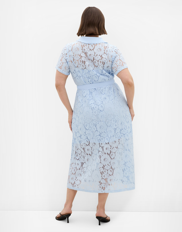 City Chic - Plus size Lani Lace Shirt Dress - sky blue
