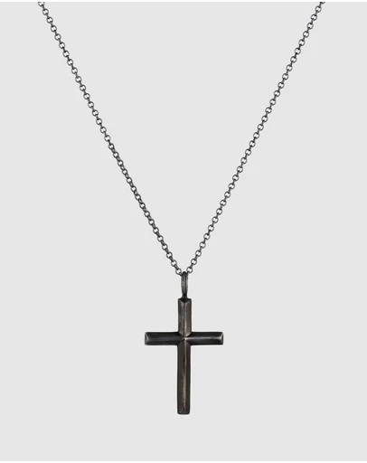 Kuzzoi - ICONIC EXCLUSIVE - Long Necklace with Cross Pendant in Oxidised 925 Sterling Silver