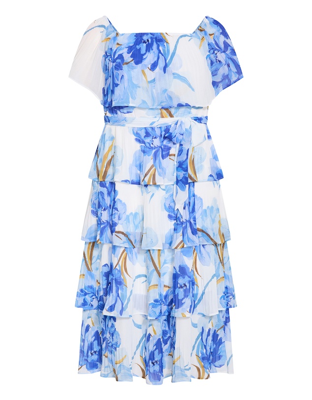 City Chic - Plus size Night Garden Print Tier Midi Dress - white