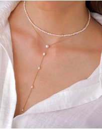 Elli Jewelry - Necklace Y with Pearls Cultured Freshwater Pearls 925 Sterling Silver Gold-plated