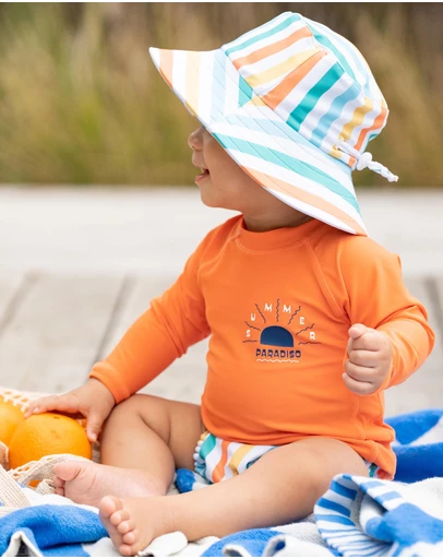 Minihaha - Luca Stripe Swim Hat With Quick Release Neck Tie - Babies-Kids