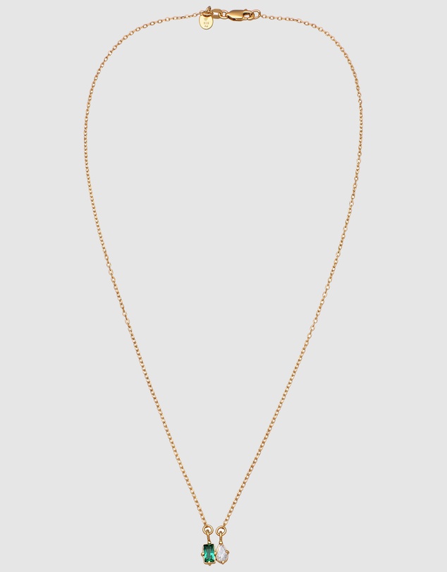 Elli Jewelry - Necklace Emerald Rectangle 925 Sterling Silver Gold-Plated