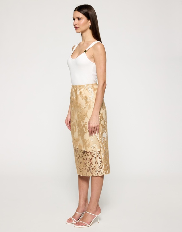 Lindsay Nicholas New York - Sheer Gold Lace Skirt with Nude Underskirt