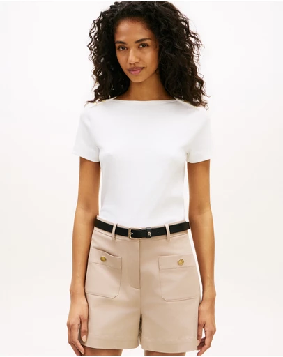 Tommy Hilfiger - Gold-Tone Button Slim Boat Neck T-Shirt