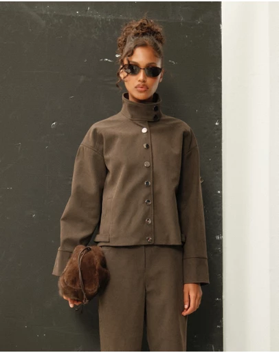 Lover - Lucinda Suede Look Funnel Neck Jacket