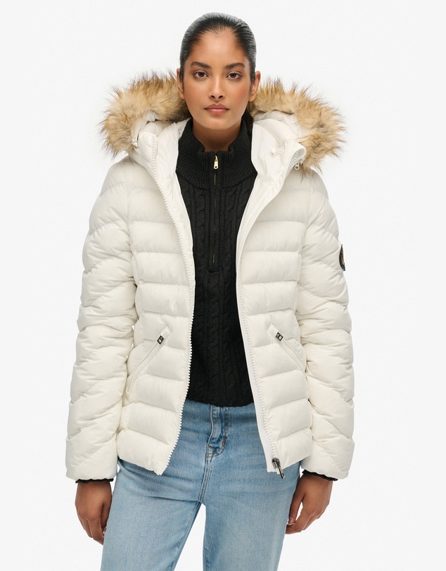 Superdry - Fuji Faux Fur Slim Fit Hood Padded Jacket