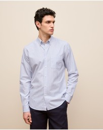 Trenery - Regular Fit Poplin Stripe Long Sleeve Shirt in Ice Blue