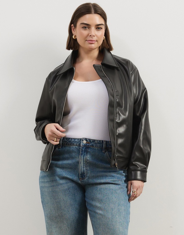 Atmos&Here Curvy - Renna Faux Leather Bomber Jacket