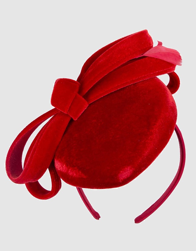 Max Alexander - Velvet Red Winter Pillbox Fascinator