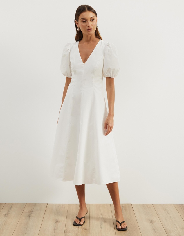 Atmos&Here - Ally Cotton Puff Sleeve Midi Dress