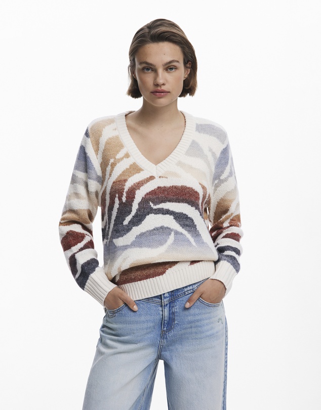 Desigual - V-Neck Zebra Sweater