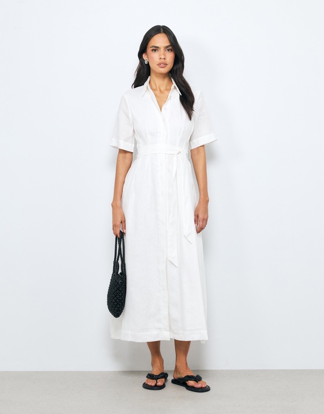 AERE - Orien Tuck Waist Linen Shirt Dress