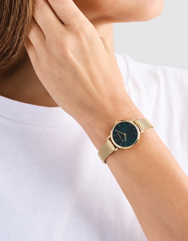 Ted Baker - Staciie 28mm Green Gold-Tone Mesh Bracelet Watch