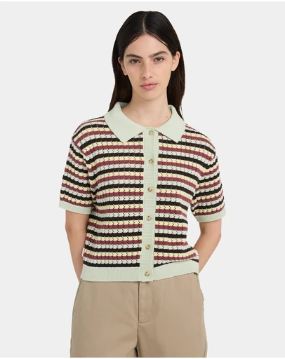 Element - Womens Crochet Stripes Polo Shirt