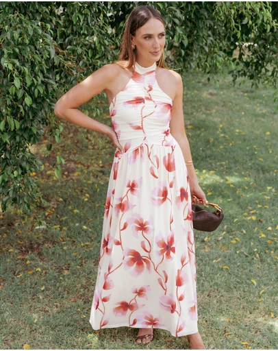 Petal & Pup - Kaira Halterneck Maxi Dress - Pink Floral