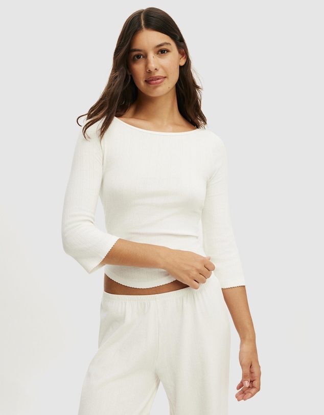 Cotton On Body - Dreamy Soft Pointelle Wide Pant 3/4 Sleeve Top