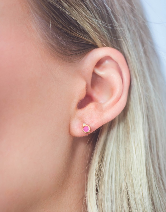 Georgini - Natural Ruby And Two Natural Diamond July Gold Earrings