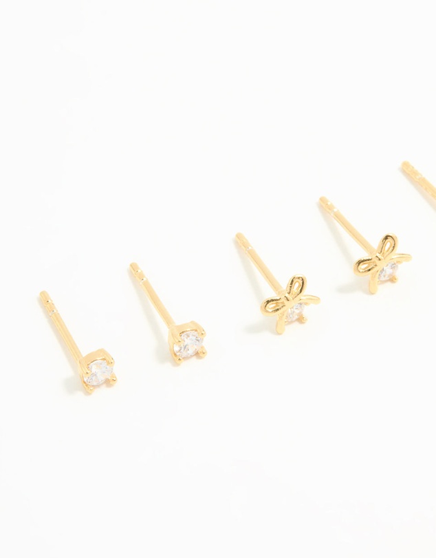 Lovisa - Gold Plated Sterling Silver Bow & Sleek Earrings 3-Pack