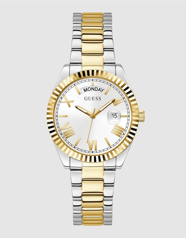 GUESS - Two-Tone Day/Date 36mm White Dial Women's Watch
