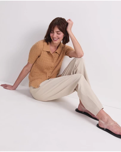 Sportscraft - Cotton Cable Short Sleeve Knit Top