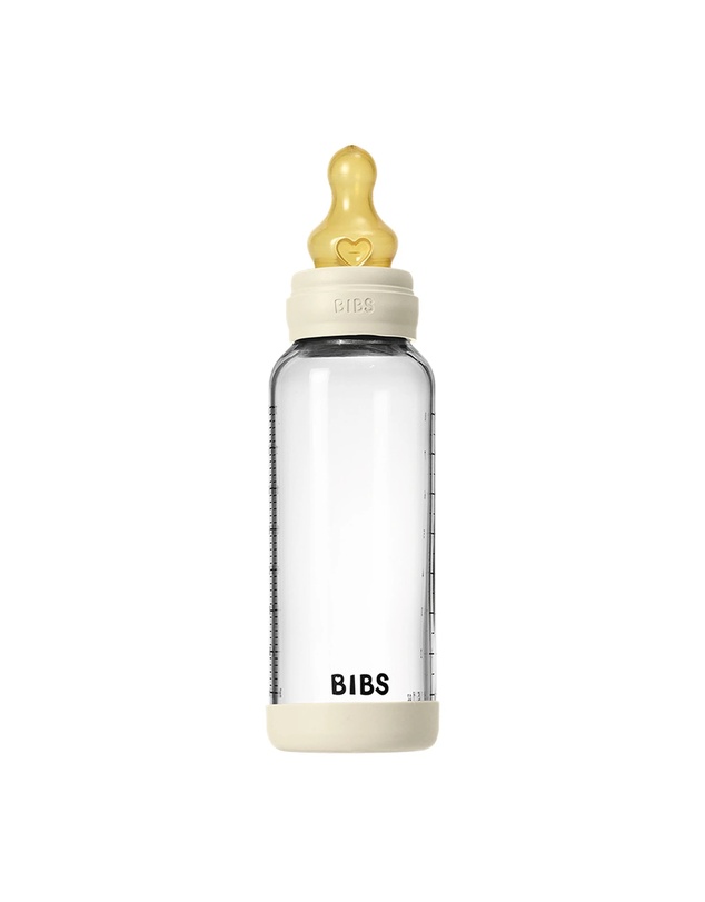 BIBS Denmark - Glass Baby Bottle Latex 1 pack 240 ml Medium Flow Ivory