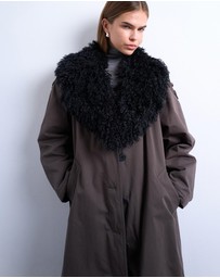 TOPSHOP - Faux Fur Collar Belted Trench Coat