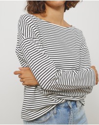 Atmos&Here - Long Sleeve Boat Neck Stripe Top