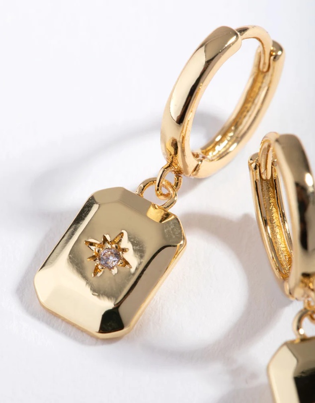 Lovisa - Gold Plated Diamante Rectangle Drop Earrings