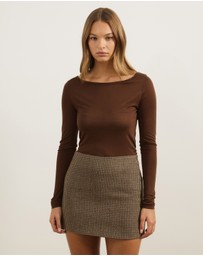 Atmos&Here - Wool Blend Boat Neck Long Sleeve Top