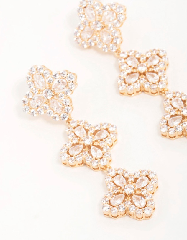 Lovisa - Gold Cubic Zirconia Triple Flower Drop Earrings