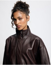 Lover - Byron Oversized 100% Leather Funnel Neck Bomber Jacket