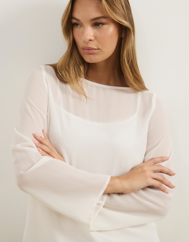 Atmos&Here - Leah Chiffon Boat Neck Long Sleeve Top