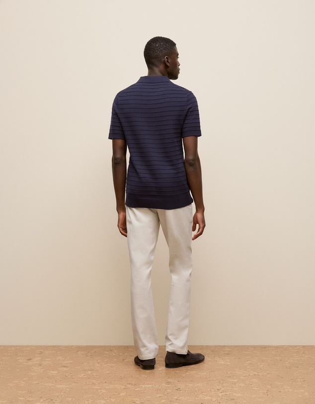 Trenery - Cotton Silk Textured Polo in Navy